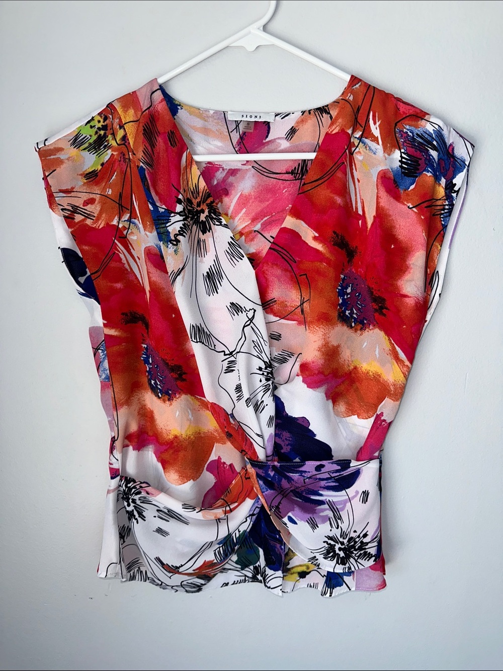 Sioni Floral Twist-Front Blouse in Red, Pink, Purple